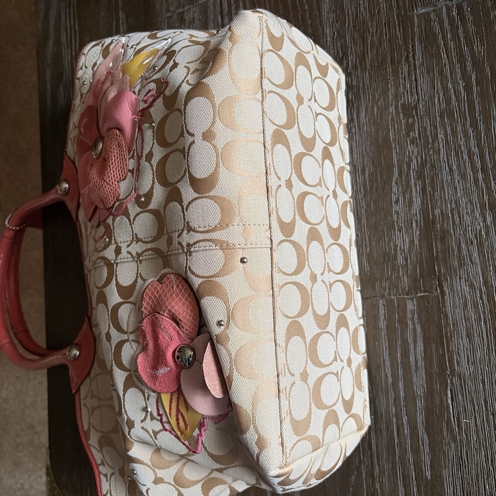 Coach Bleecker Signature Canvas Pink Floral Appliqué Tote & Canvas Wristlet - Picture 5 of 9